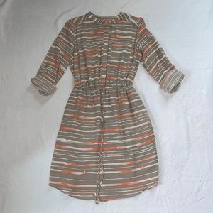Long Sleeve Gray/Pink/White striped dress